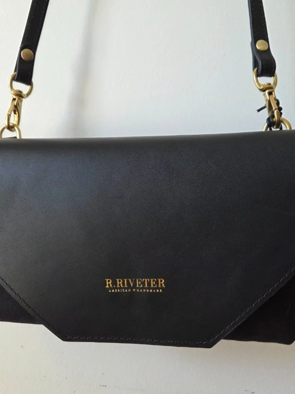 EUC LIKE NEW R. RIVETER PATTON BLACK LEATHER CANVAS MIX CROSSBODY BAG SMALL